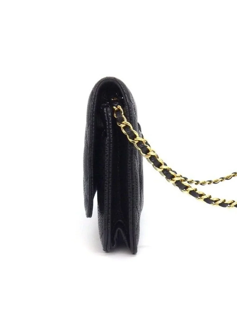 Chanel Shoulder Bag Quilted Classic Chain Wallet Black Caviar Leather Gold